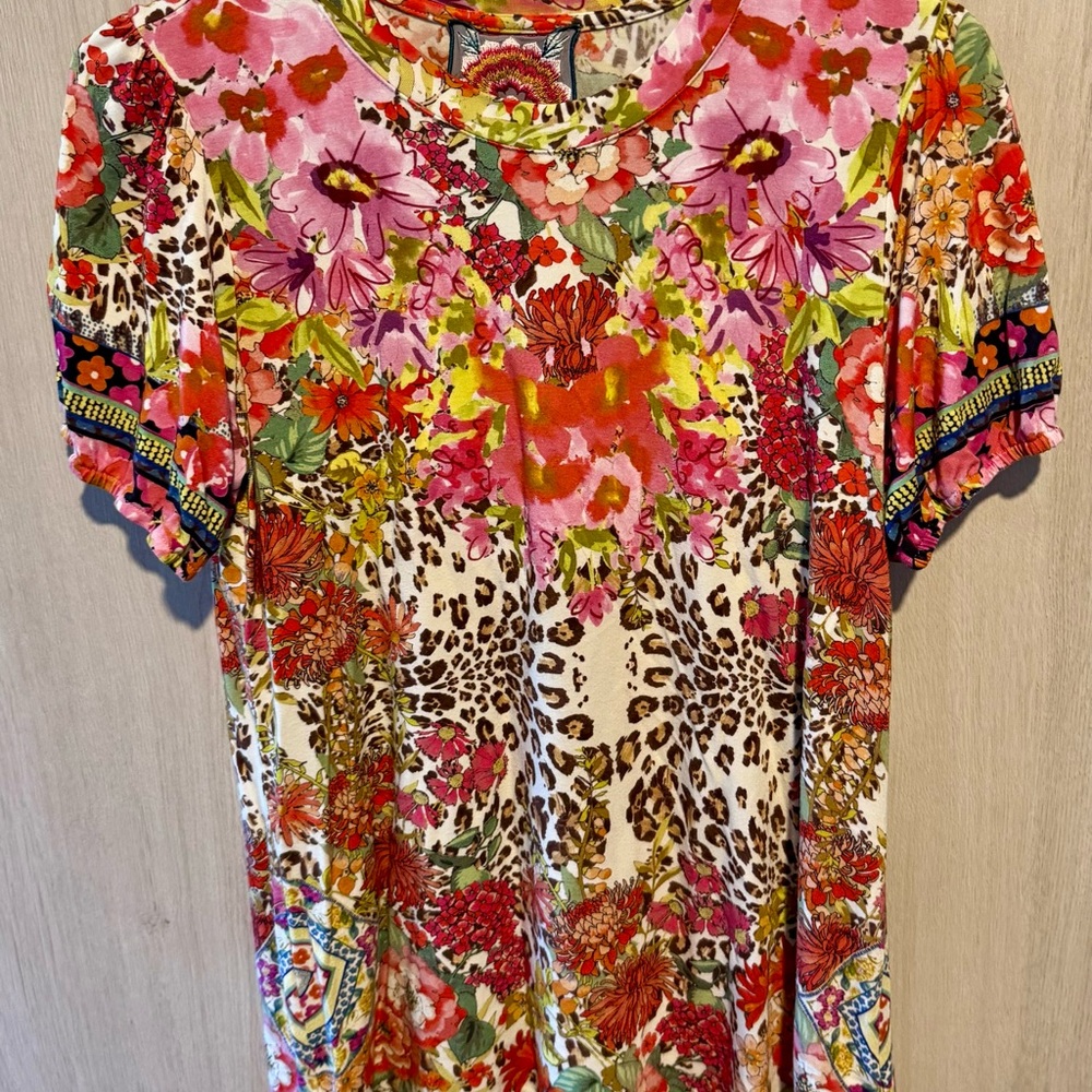 Johnny Was Floral and Leopard Print Women's Top